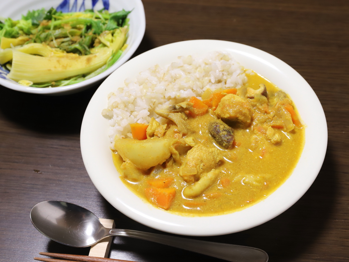 家庭で作って皿に盛りつけたバターチキンカレー